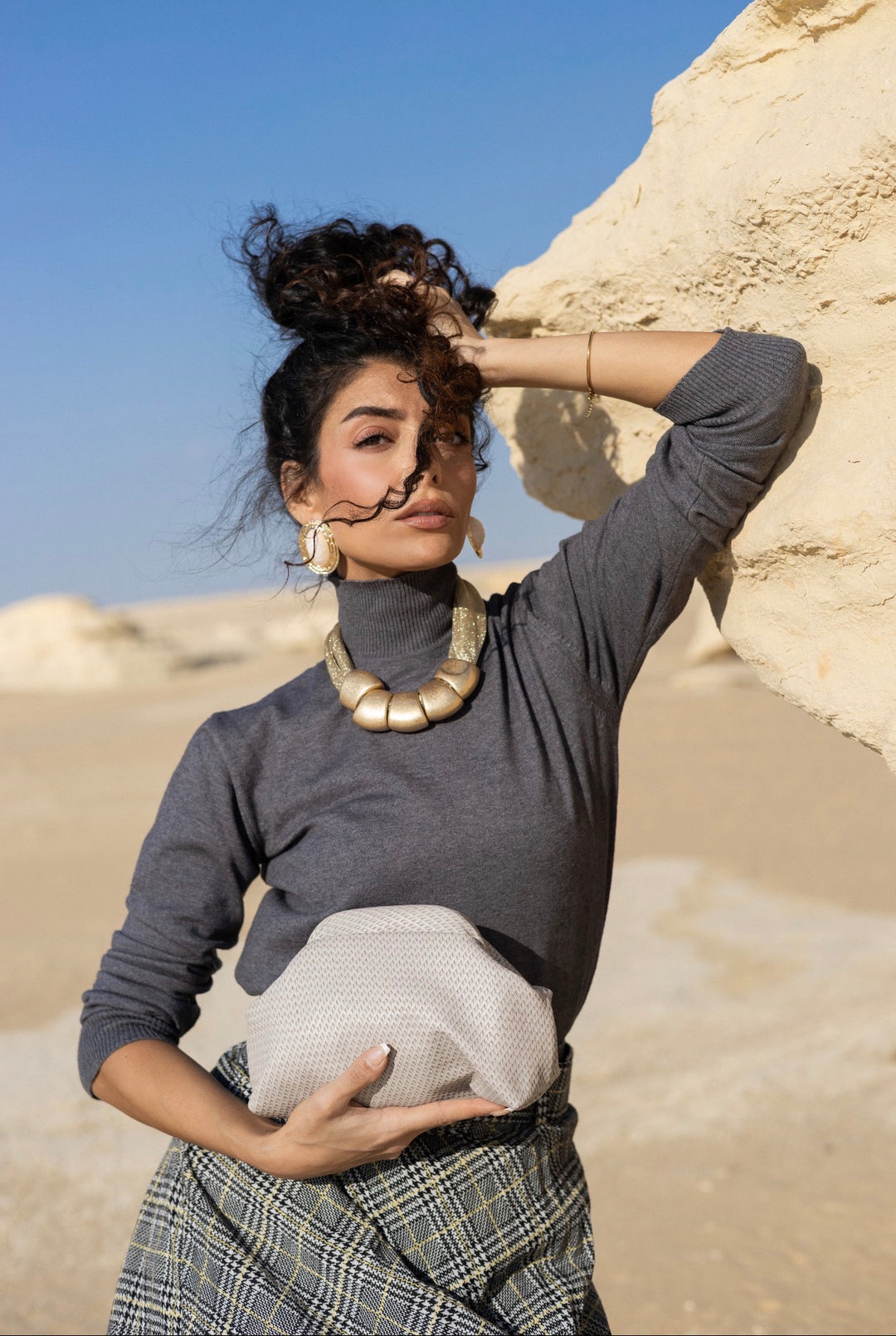 Light gray leather clutch