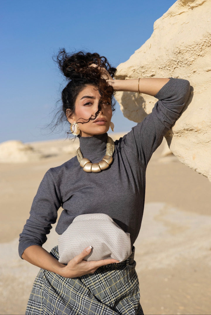 Light gray leather clutch