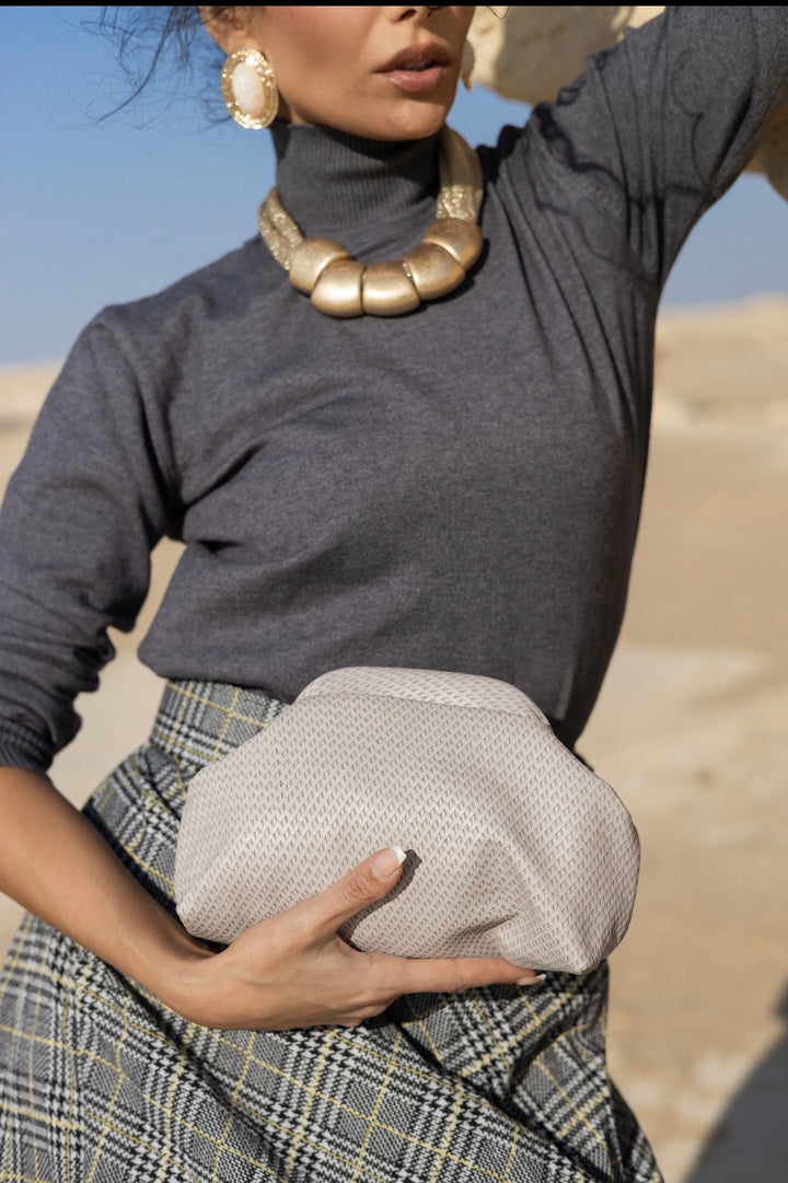 Light gray leather clutch