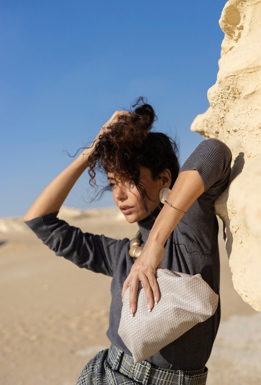 Light gray leather clutch