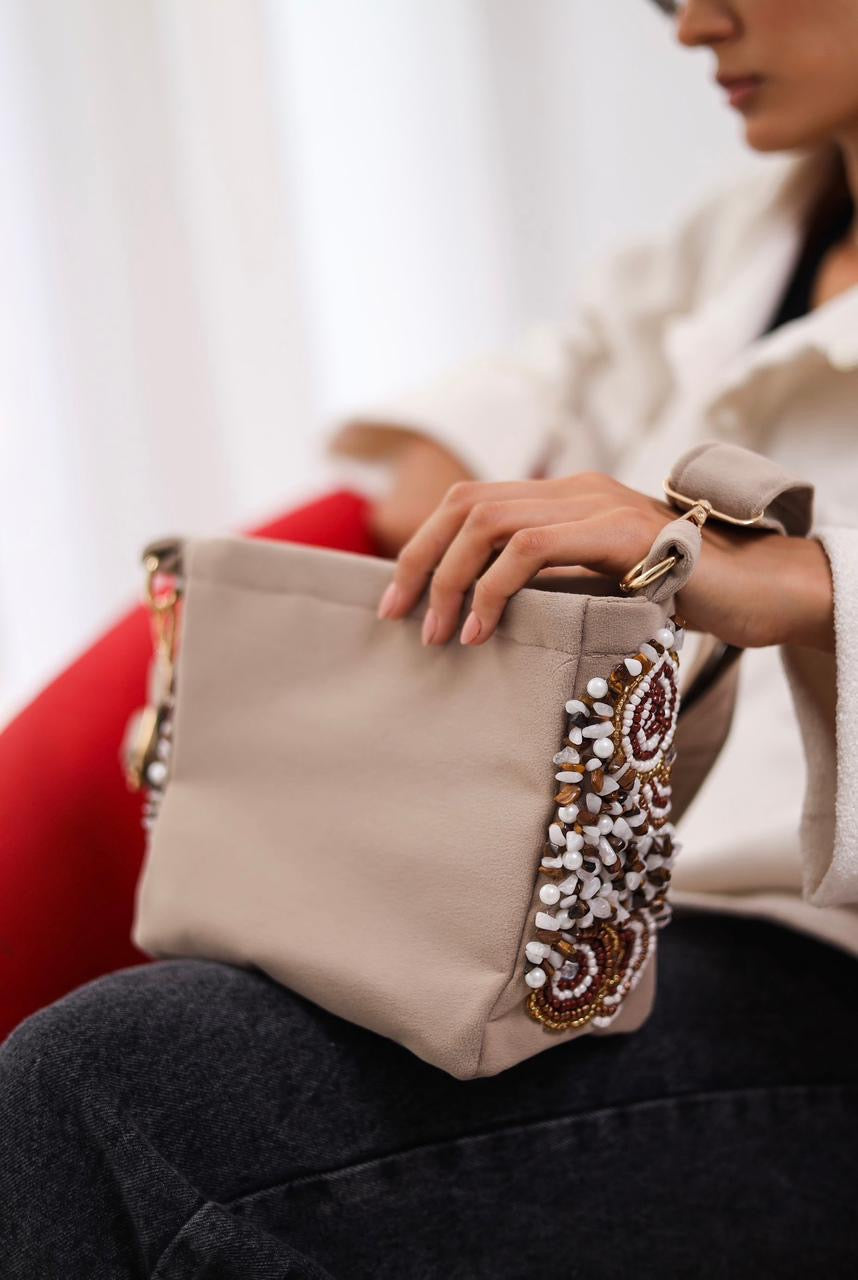 Greyish embroidered bag