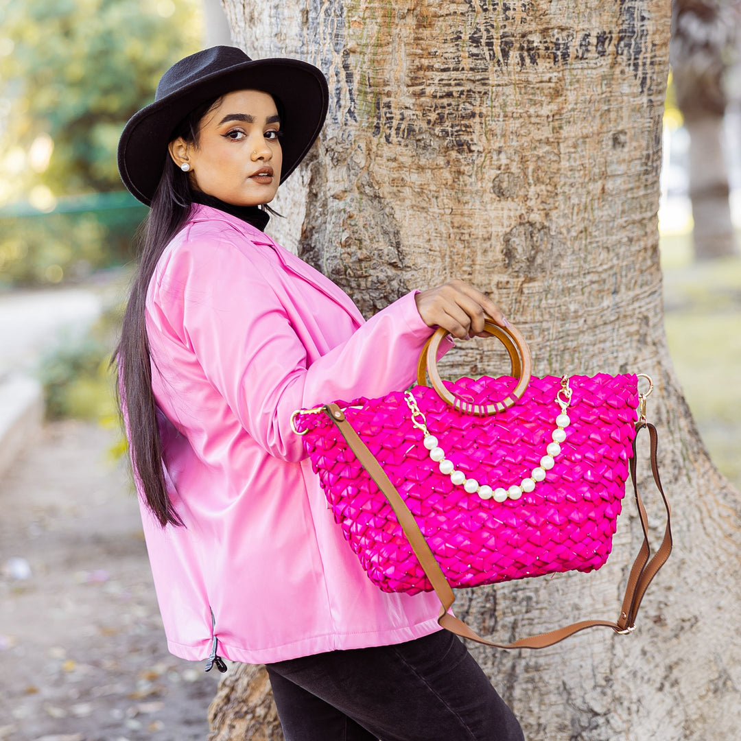 Fushia Wicker Bag