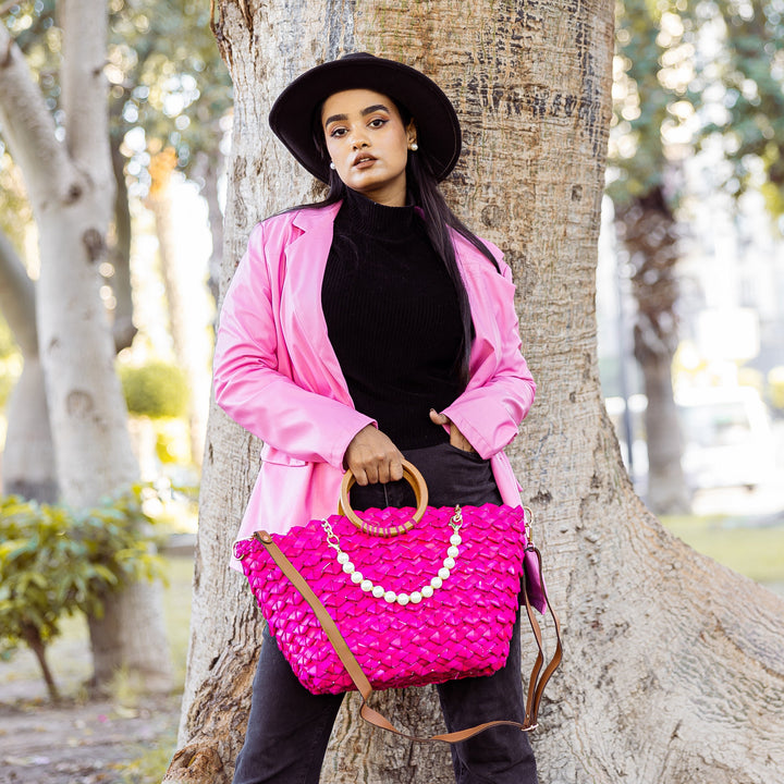 Fushia Wicker Bag