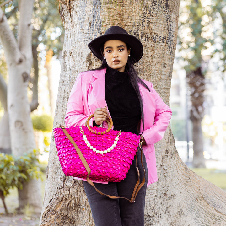 Fushia Wicker Bag