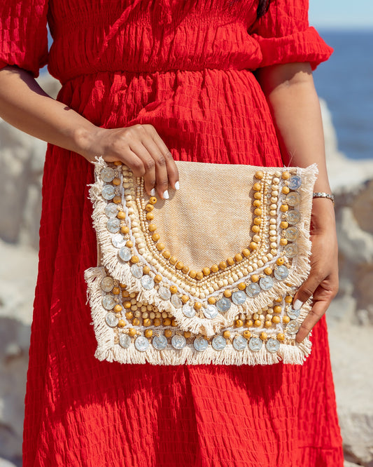 Handmade Embroidery Linen Clutch