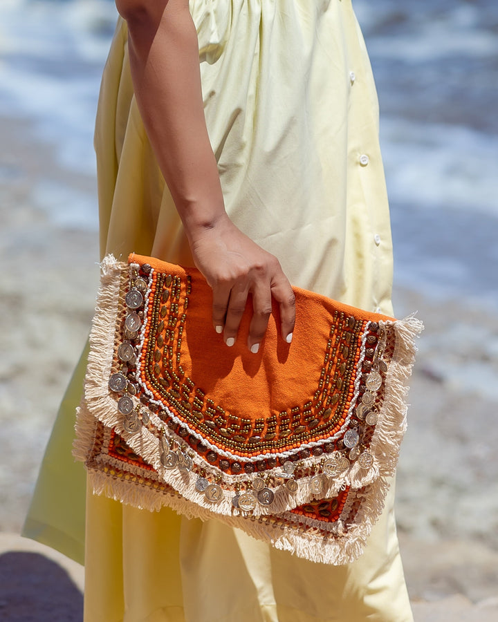 Handmade Embroidery Linen Clutch