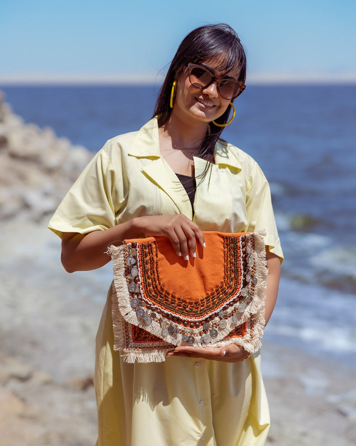 Handmade Embroidery Linen Clutch