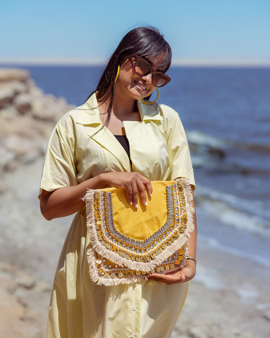 Handmade Embroidery Linen Clutch