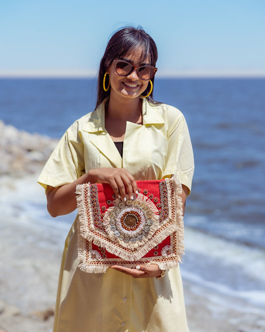 Handmade Embroidery Linen Clutch