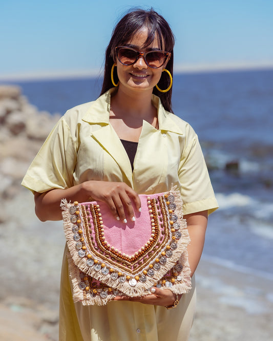 Handmade Embroidery Linen Clutch